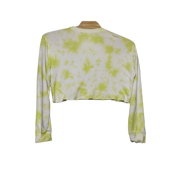 Pink Victoria's Secret Cropped Sweater Yellow Tie dye Size M‎ Terry Lined cutoff - Picture 3 of 7